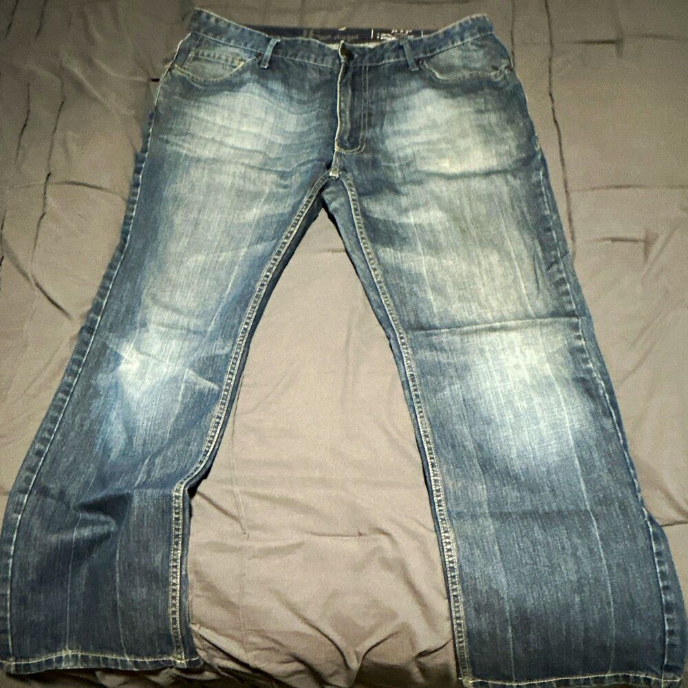 JF Men's Slim Straight Light Wash Blue Denim Jeans 5-Pocket Zip/Button